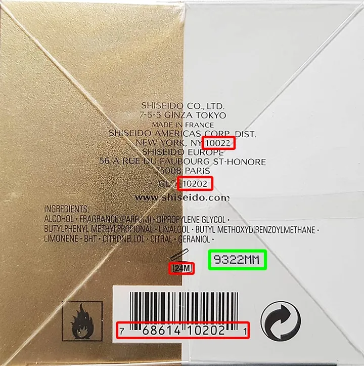 Where the batch code is on a Anessa package
