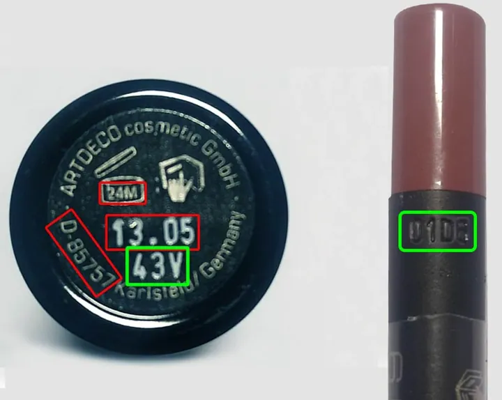 Where the batch code is on a Artdeco package