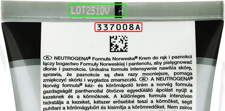 Where the batch code is on a Neutrogena package
