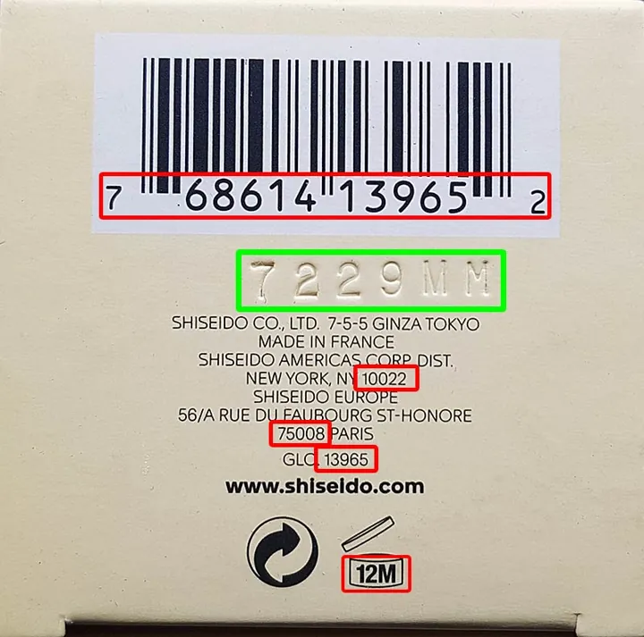 Where the batch code is on a Anessa package