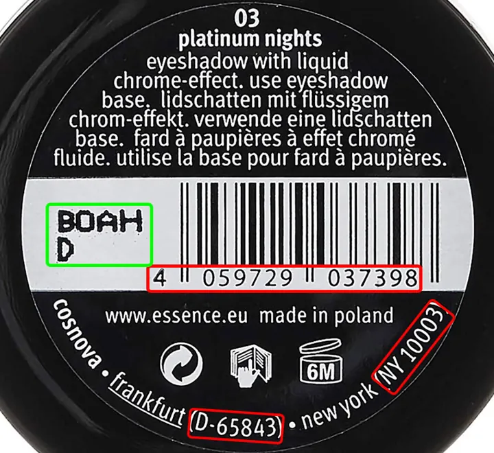 Where the batch code is on a Catrice package
