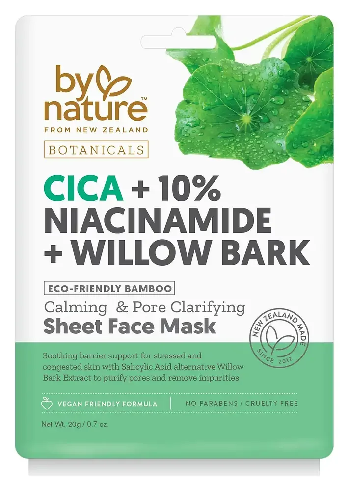 By Nature Cica + 10% Niacinamide + Willow Bark Calming & Pore Clarifying Sheet Mask