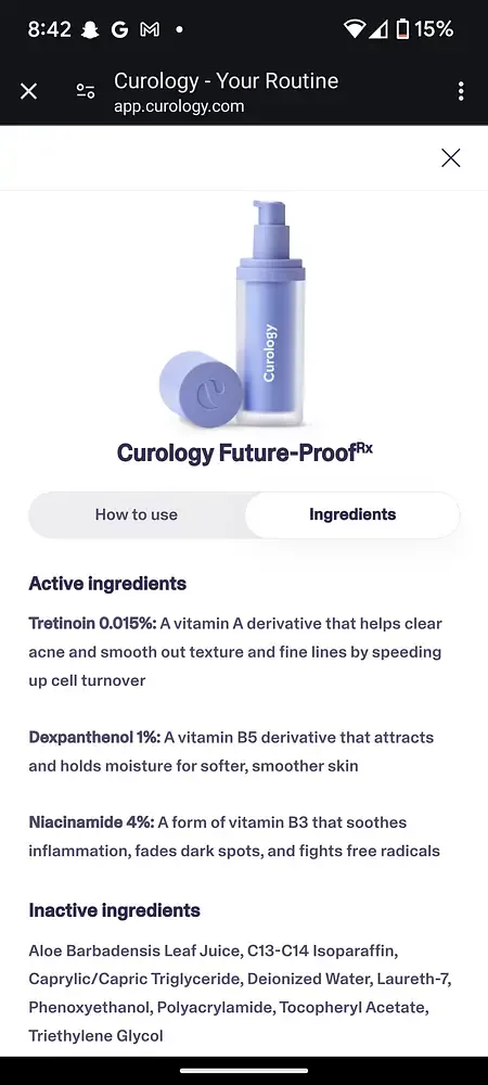Curology Future-Proof Tretinoin 0.015%, Dexpanthenol 1%, Niacinamide 4%