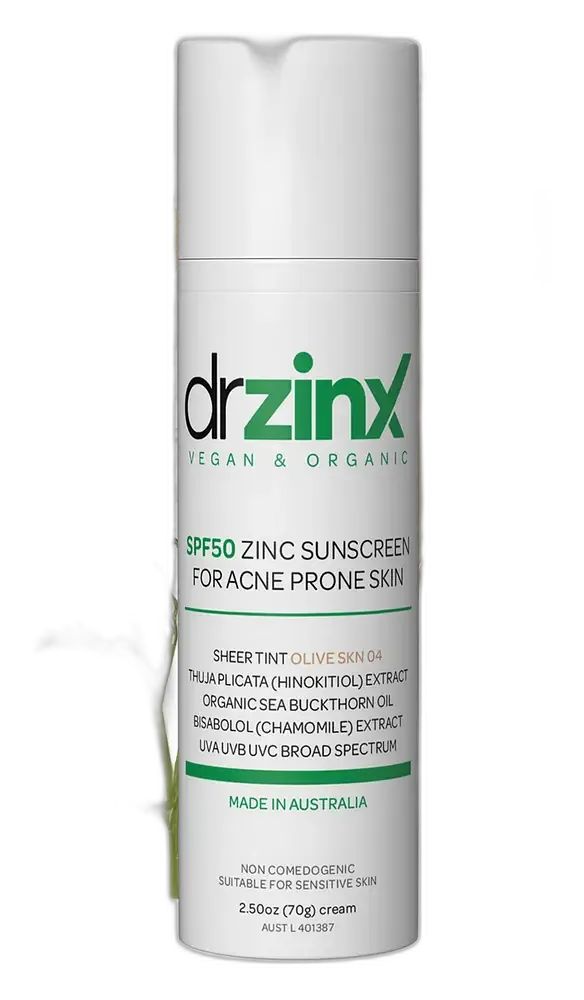 Dr Zinx Organic Mineral Tinted Sunscreen for Acne Prone Skin SPF50