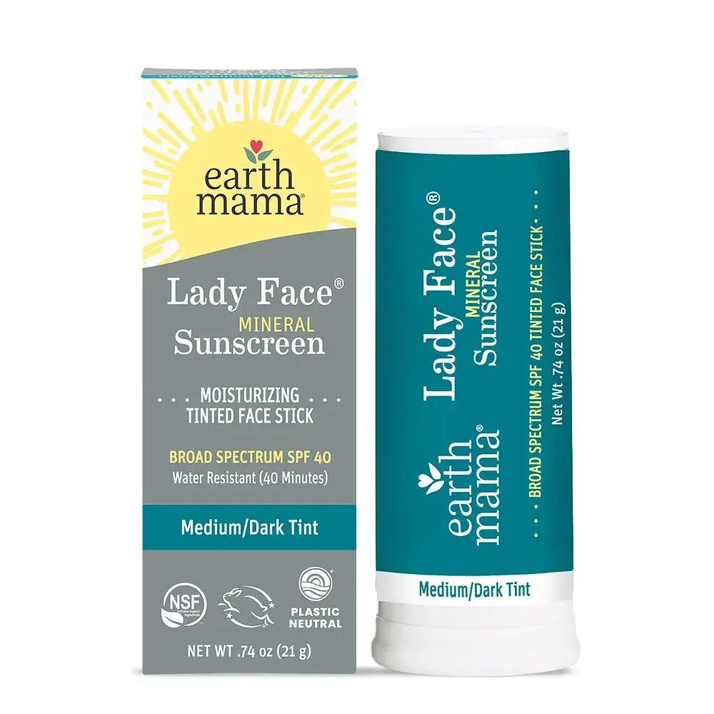Earth Mama Organics Lady Face Tinted Mineral Sunscreen Face Stick SPF 40