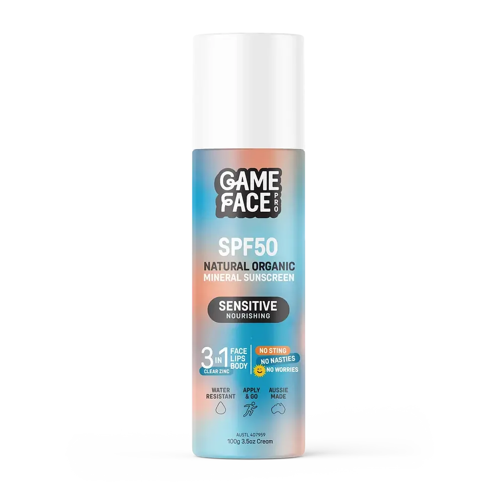 Game Face Pro Sensitive Nourishing SPF50 Natural Organic Mineral Sunscreen