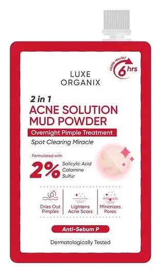 Luxe Organix 2 In 1 Acne Solution Mud Powder Overnight Pimple Treatment
