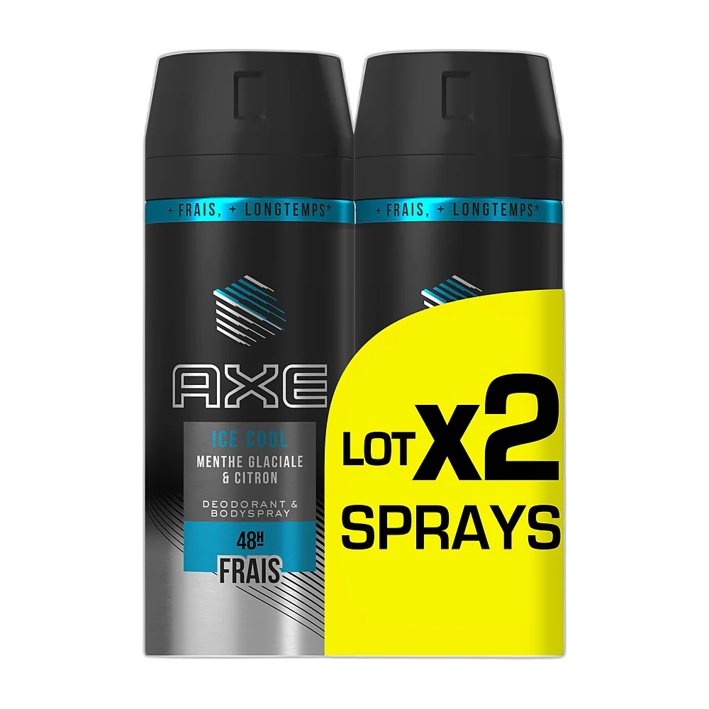 Axe AXE Ice Cool Déodorant Homme Menthe Glacial & Citron Protection 48H Spray Lot 2x150ML