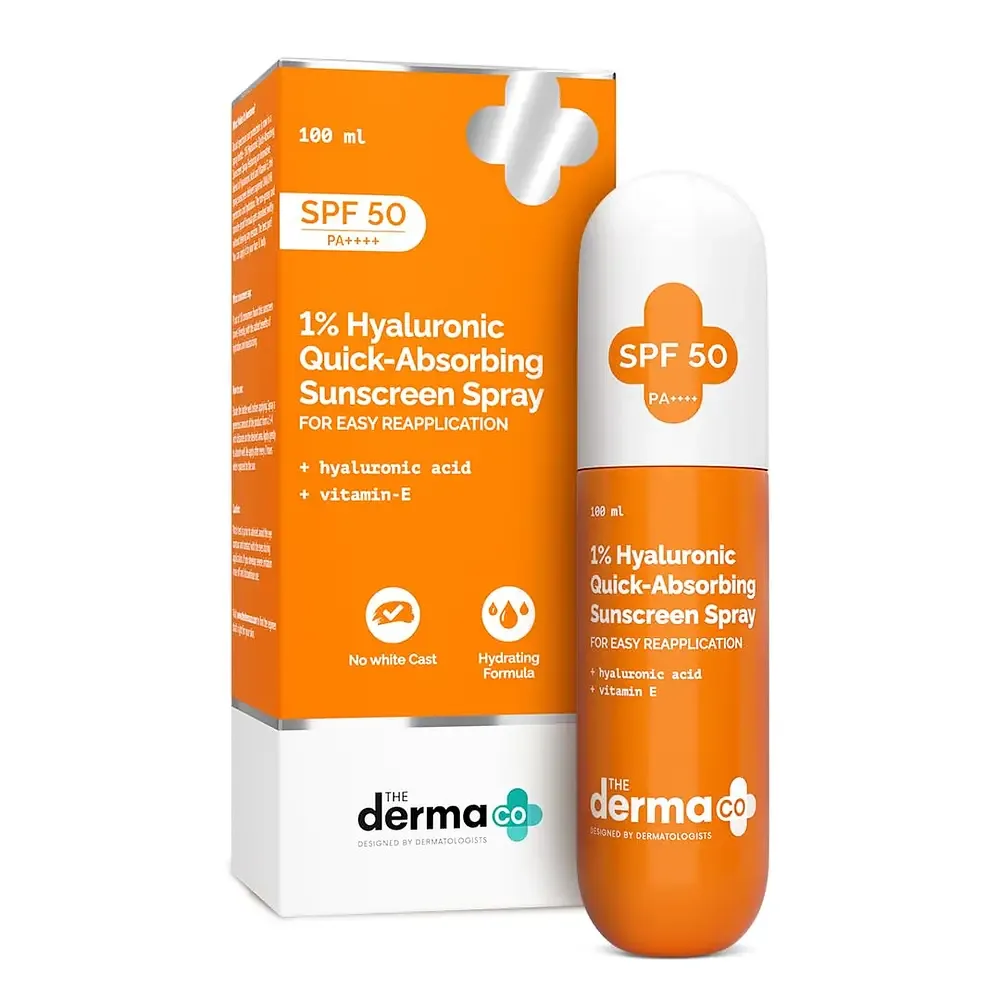 The Derma Co 1% Hyaluronic Quick-Absorbing Sunscreen Spray SPF 50