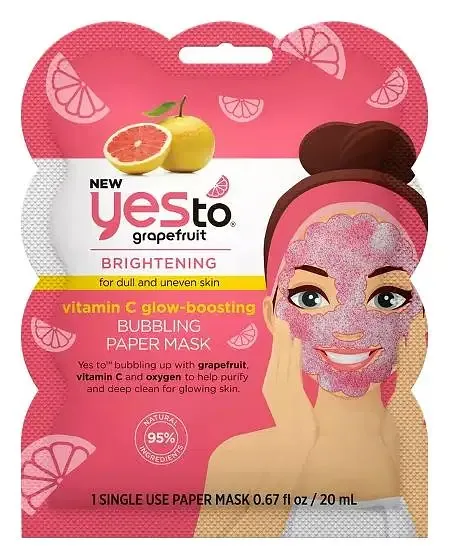 Yes To Grapefruit Vitamin C Glow Boosting Bubbling Paper Single Use Face Mask